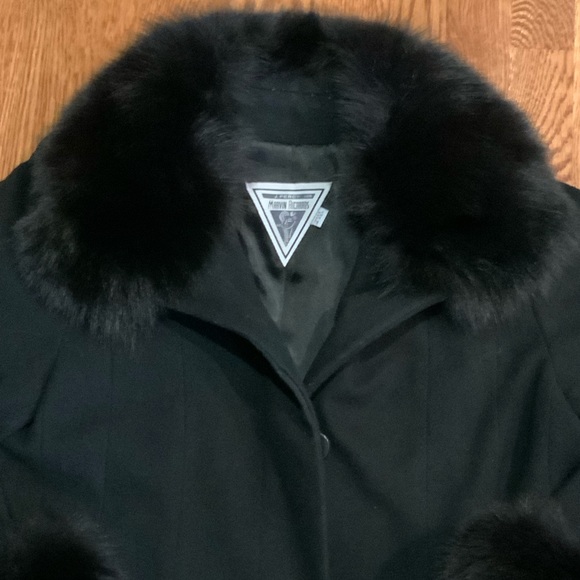 Marvin Richards Women Coat Lambswool Black Size 10 Faux Fur Collar Cuffs #EL14 - Picture 3 of 9